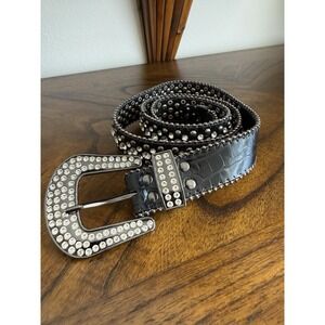Rhinestone Western Crystal Bling Women's Black Leather Belt Size XXL